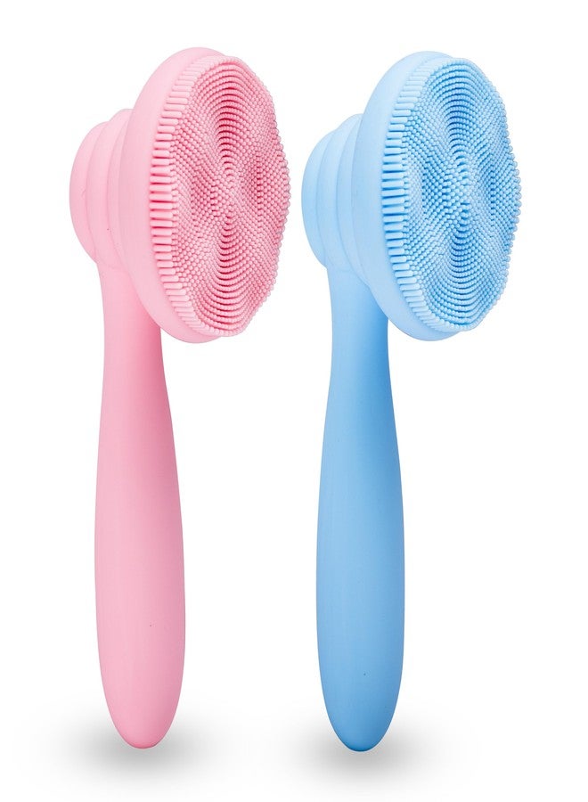 MtBoi 2 PC Silicone Facial Cleansing Brush Facial Scrubber Manual Exfoliating Facial Brush Face Cleanser Face Exfoliator Ultrafine Bristles for Sensitive Skin Easy to Clean Lather Well(Pink&Blue) - Image 1